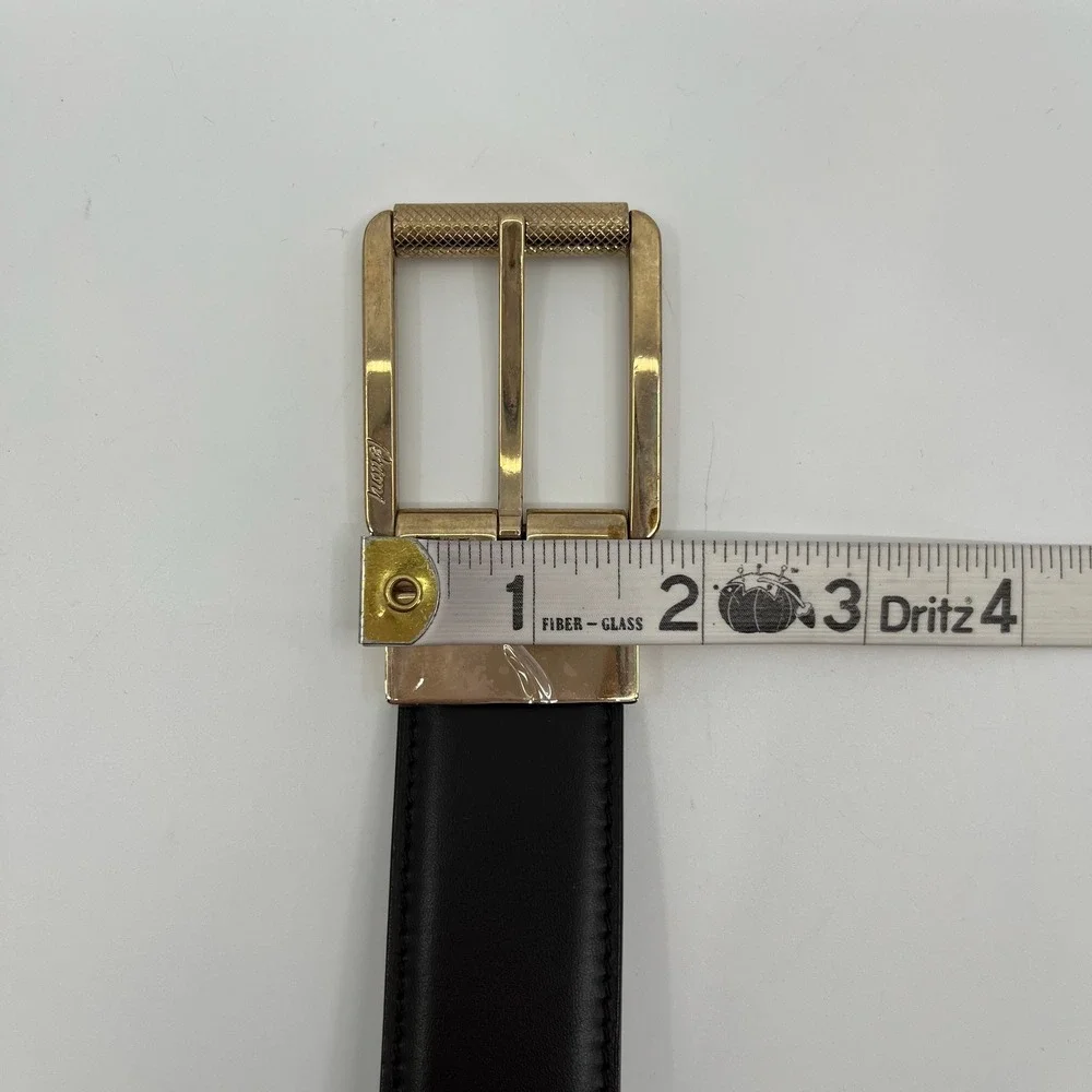 Brioni Belt Mens 34 Reversible Black Blue Leather Gold Tone Buckle Made in Italy